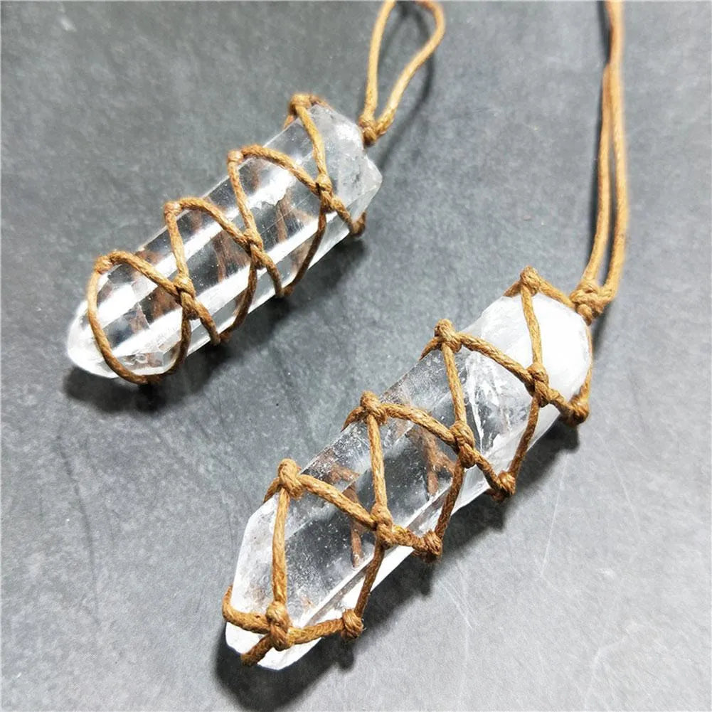 White natural crystal geometric pillar pendant necklace hanging ornament transparent colour