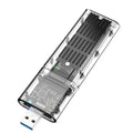 Compact 2.5-inch SATA USB hard drive enclosure in ABS, 45 x 38 x 12mm, available in black, blue, gold, and transparent K1715S.