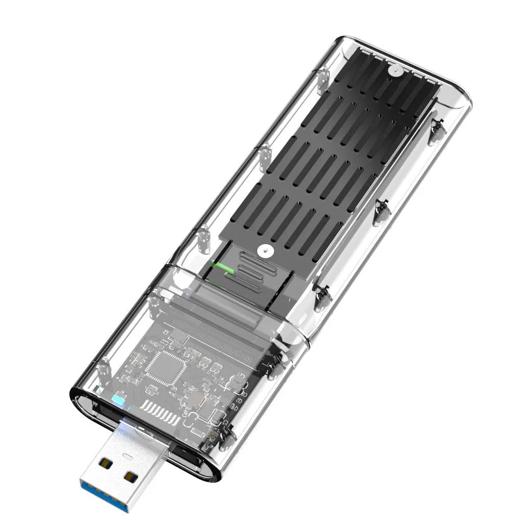 Compact 2.5-inch SATA USB hard drive enclosure in ABS, 45 x 38 x 12mm, available in black, blue, gold, and transparent K1715S.