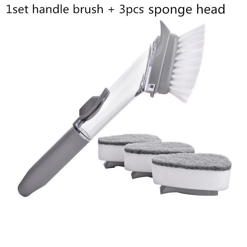 2 in 1 long handle cleaning brush with removable head and sponge for kitchen dishes