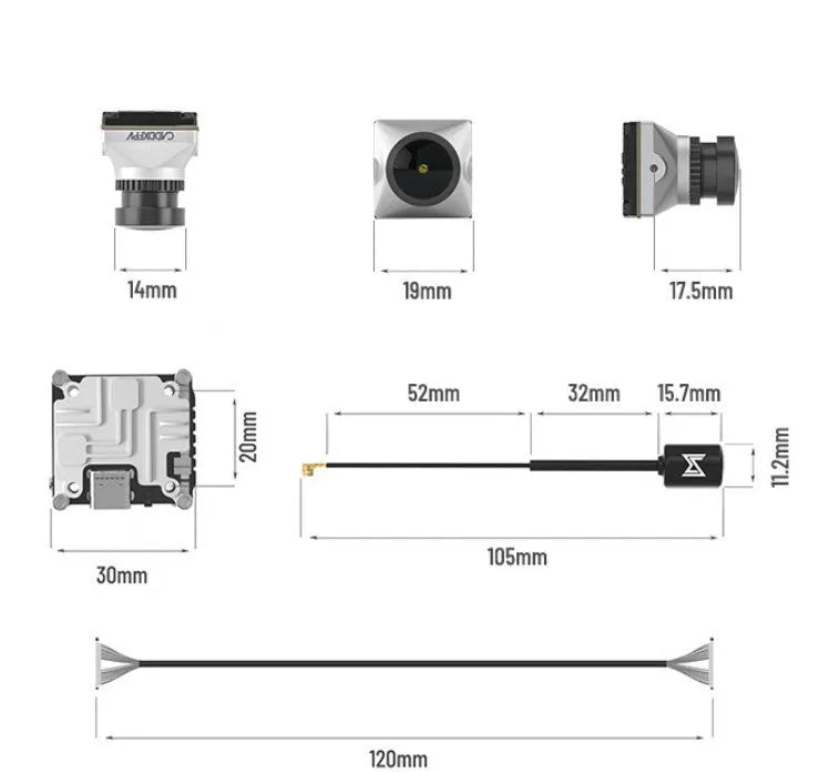 Silver Caddx ADAPTS DJI FPV digital image transmission unit with mounting screws and cables.