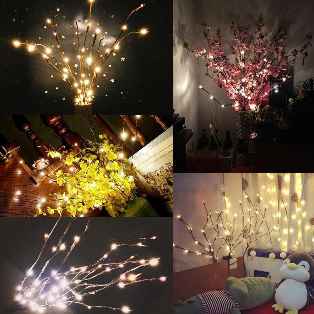 20LED twigs light string decoration with five branches, 75cm length, battery-operated, available in multiple colours