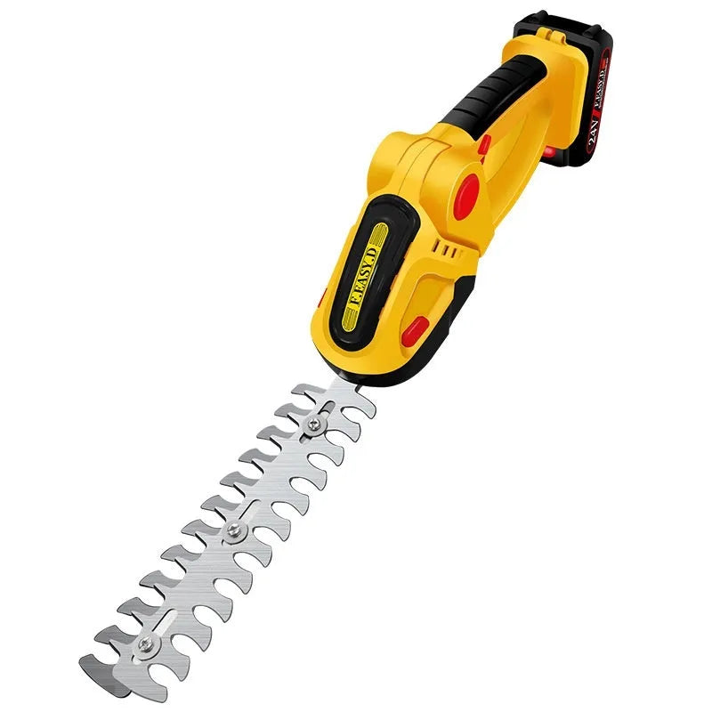 Red electric hedge shears in plastic box with 23cm blade for garden trimming