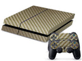 PS4 Carbon Fiber Sticker skin kit in Black, Gold, Grey, and White colour options laid flat.