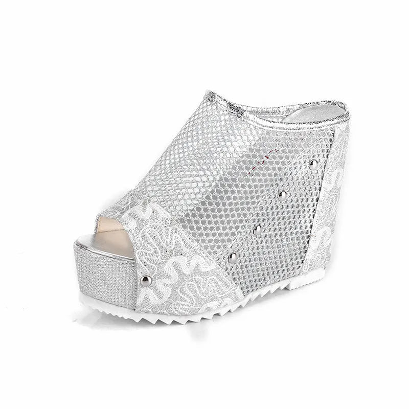 Korean platform lace-up sandals with hollowed-out heel and waterproof chunky heel in black colour