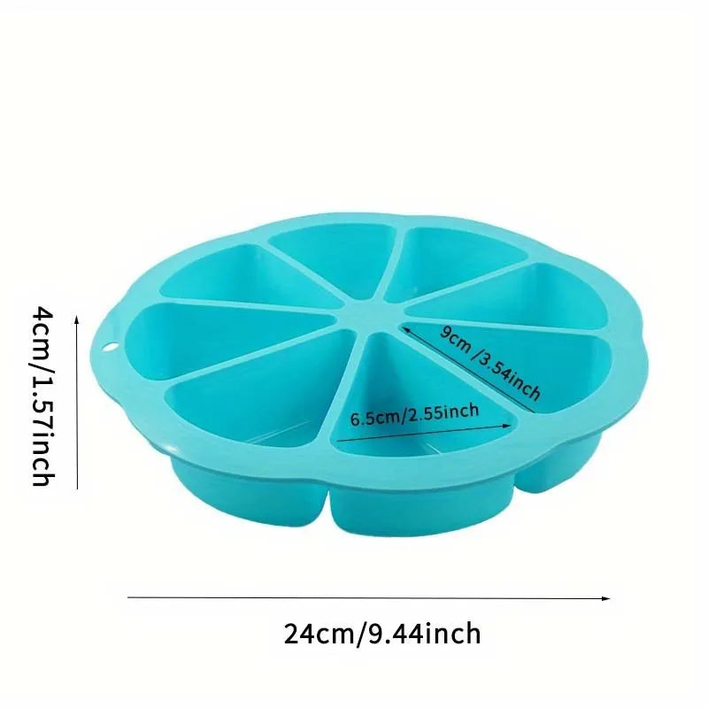 Round silicone cake mold in orange colour for baking, modern simple style, on white background