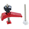 Red aluminium alloy woodworking table block slide holder with flat mouth design on workbench