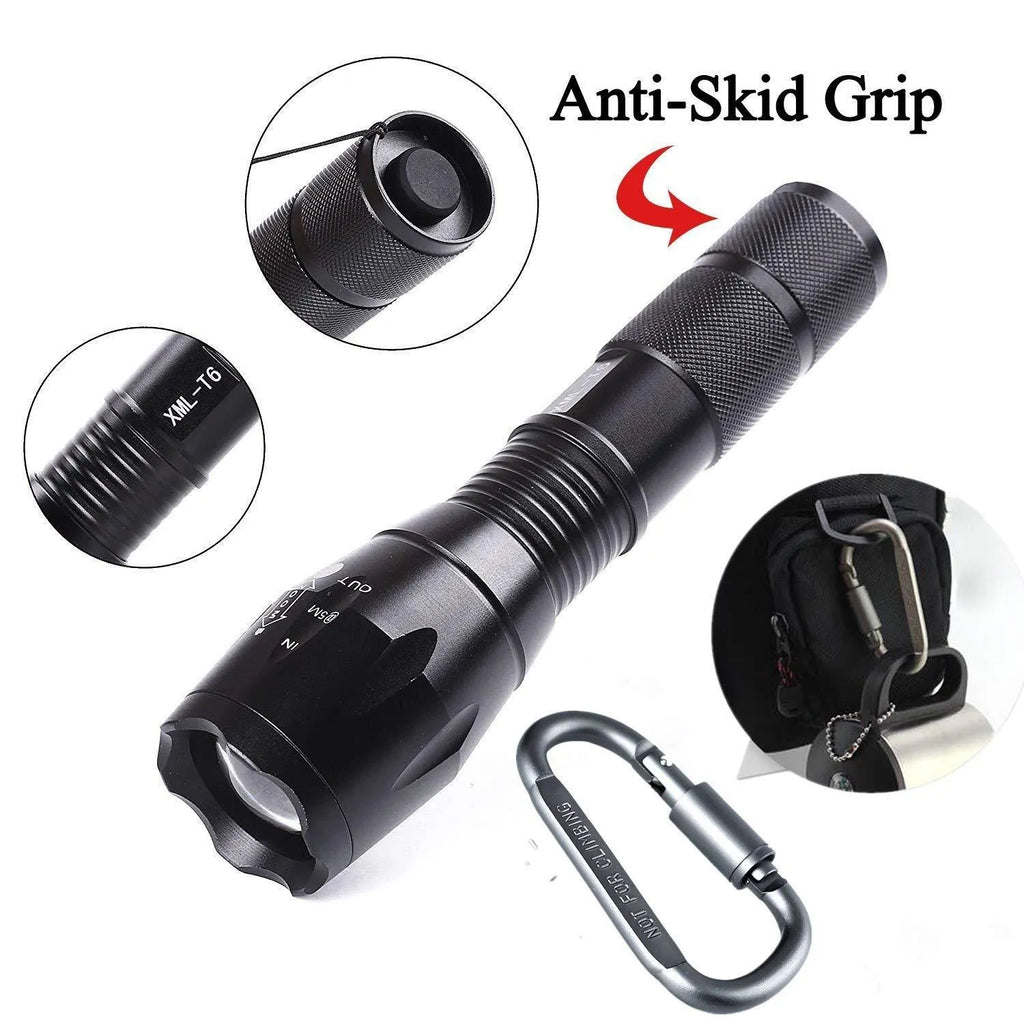 Tactical portable LED flashlight 1000 lumens, Pro-Black finish, aluminium body