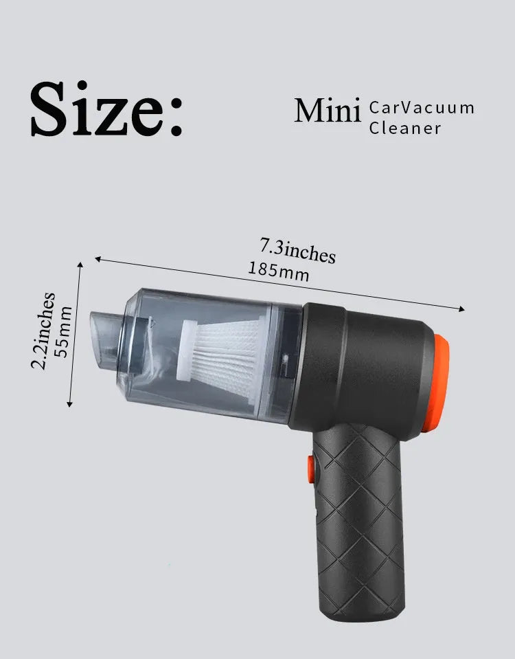 Black mini car vacuum cleaner, wireless handheld strong suction cleaning machine for car and home use