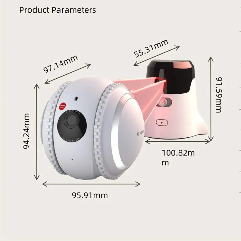 White robot cat electronic pet companion with automatic recharge system