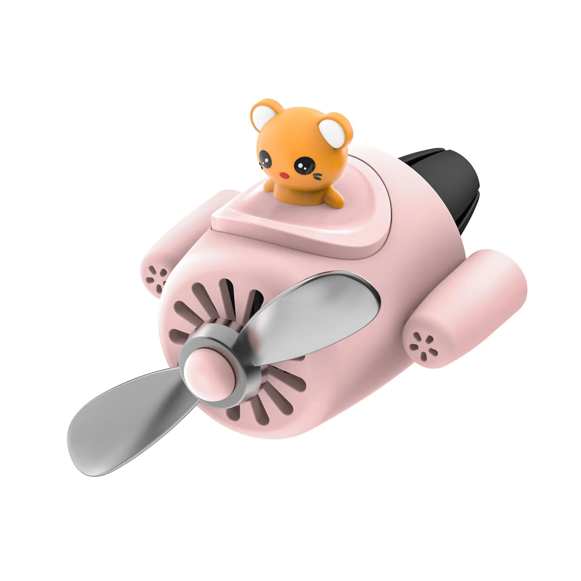 Cartoon small aeroplane shaped plastic car vent aromatherapy clip in black, blue, orange, or pink.
