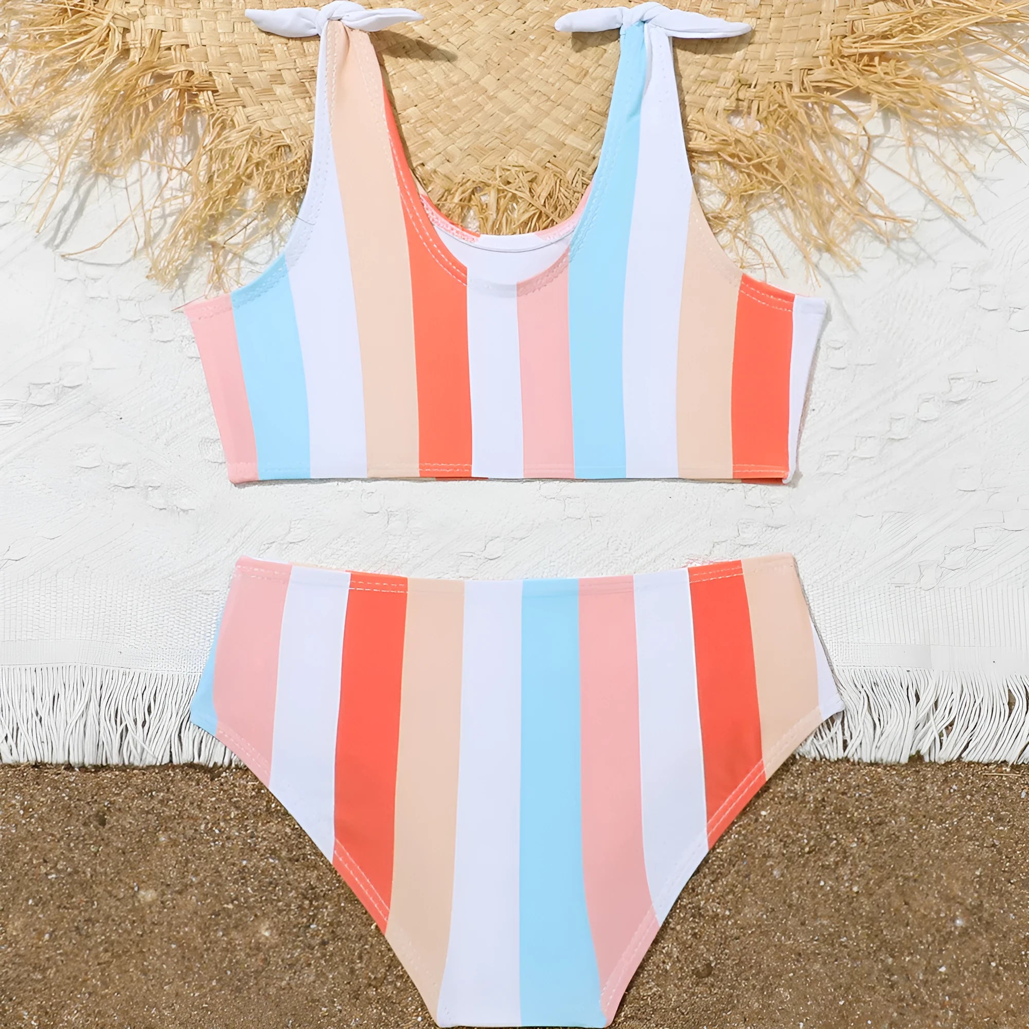 Girls' plaid pattern swimsuit briefs with separate bra and panties components