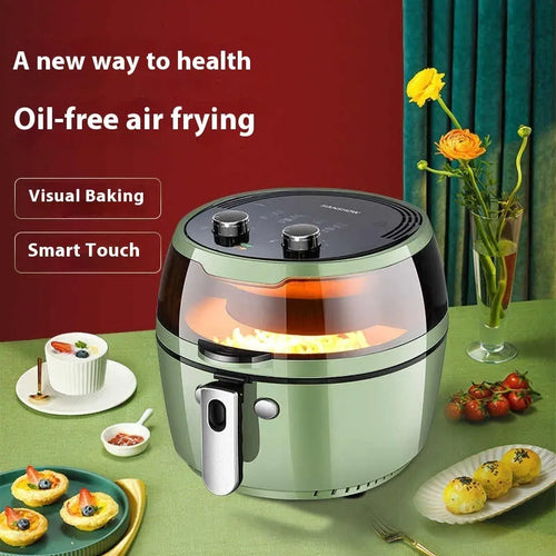 8-litre capacity air fryer oven with viewing window and mechanical button controls on countertop.