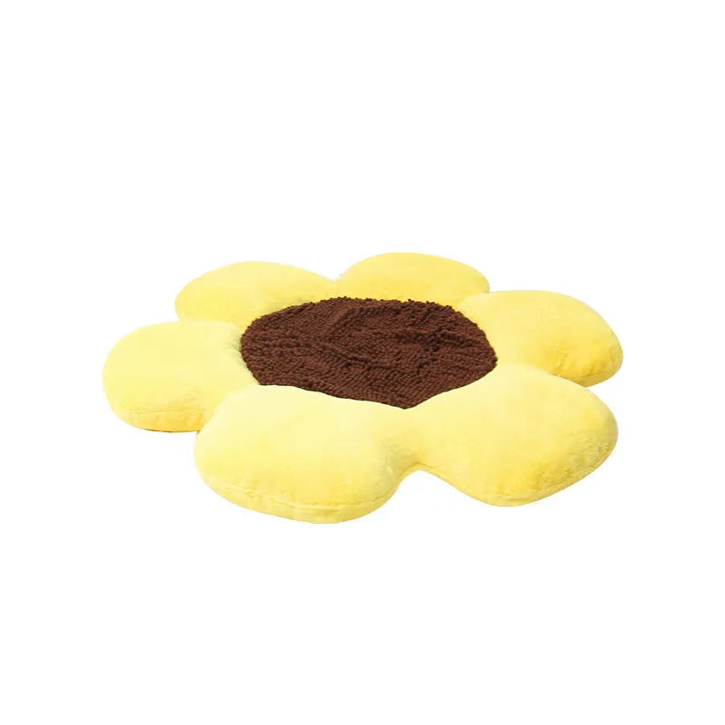 Blue round flower cat nest bed measuring 85cm diameter with plush surface and sponge filling