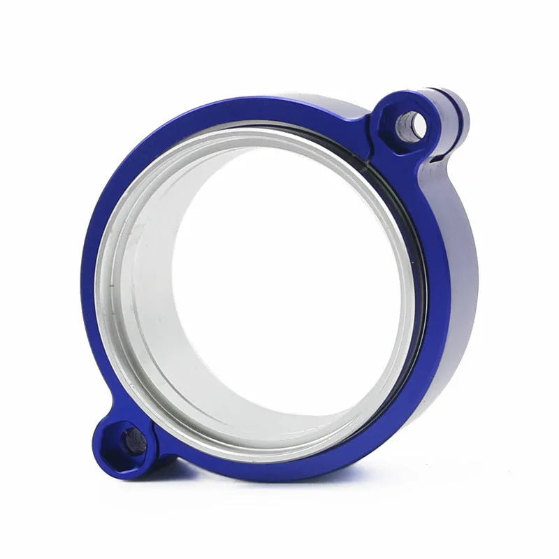 Aluminium fixed movement clamp for car turbo exhaust, in red, showing its one-piece construction.