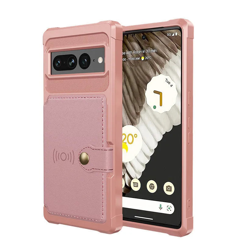 Google Pixel 7 card phone case wallet button drop-resistant protective cover in black with card slot