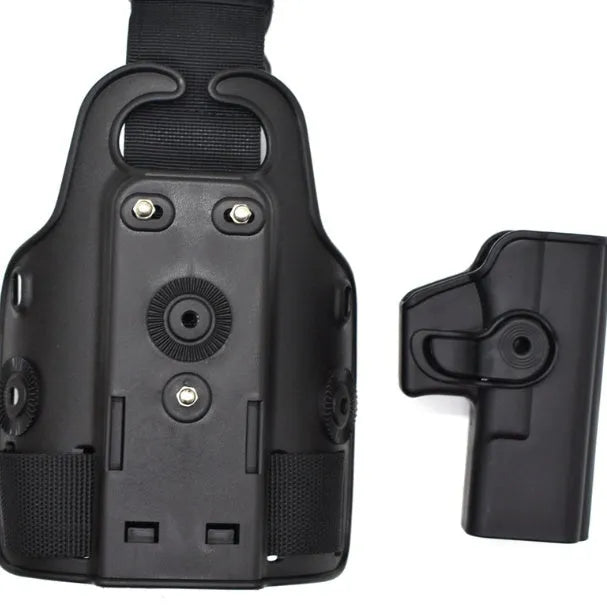 Green plastic quick-pull leg bag holster for tactical waist plates
