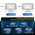 Foldable car windscreen sunshade umbrella open on a vehicle windscreen