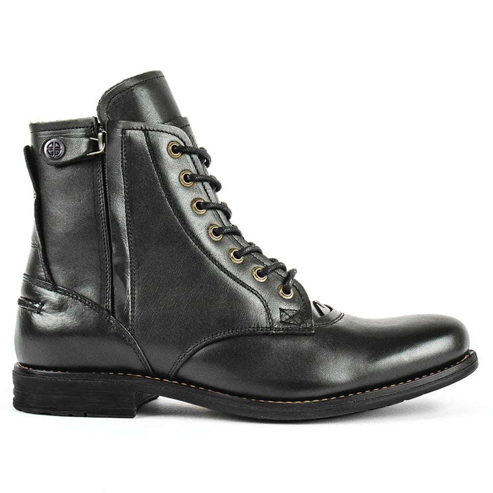 Men's retro cowboy Martin boots, black or brown, side zipper, round toe, 1-3cm low heel, sizes 38-48