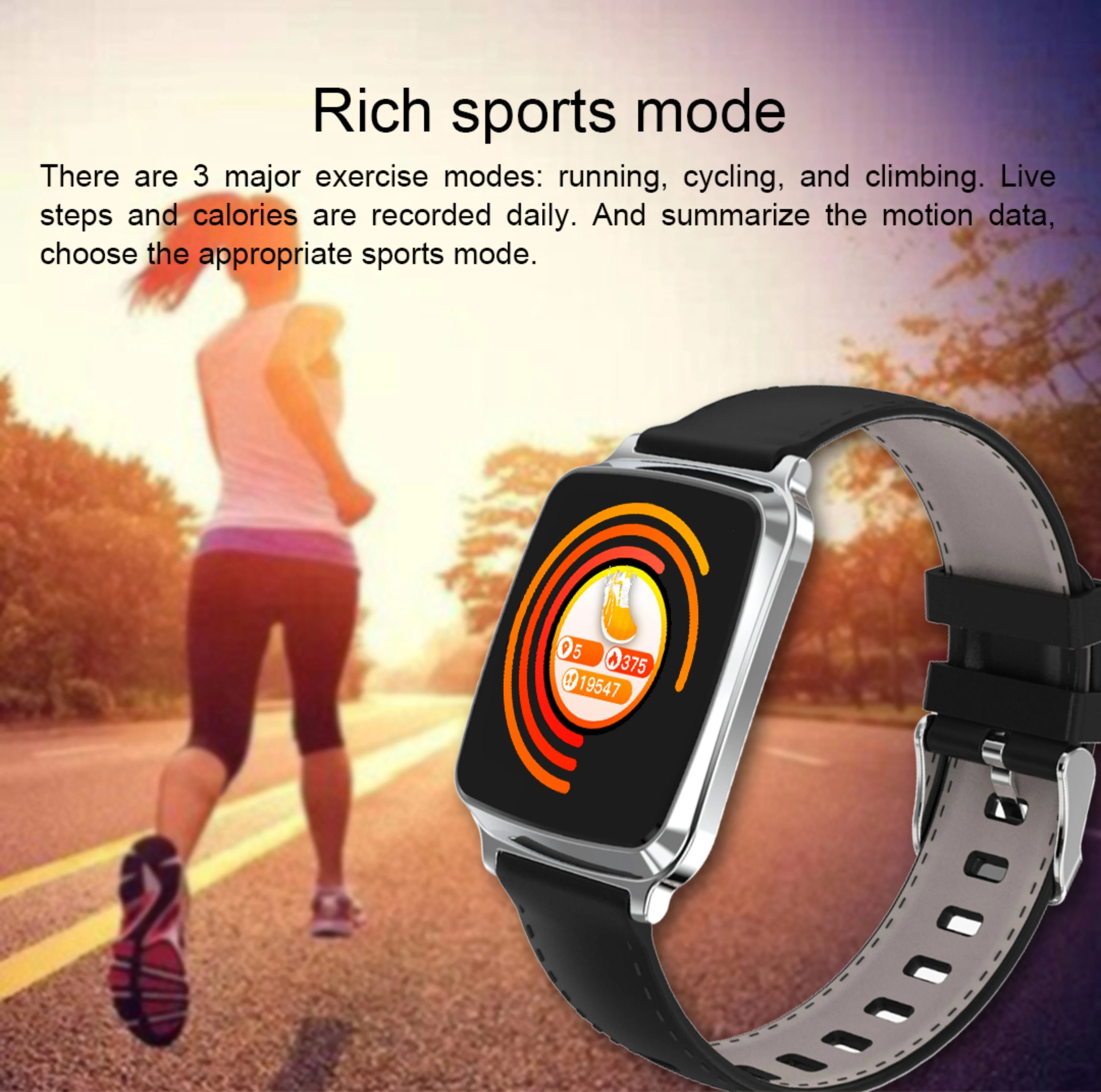 M8 Smart Fitness Bracelet in black on a wrist, showing real-time heart rate data on its round full-touch screen.