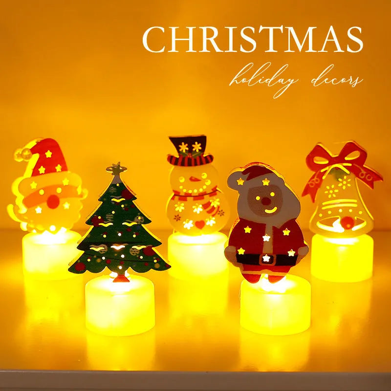 LED electronic candle lights including Santa Claus, snowman, Christmas tree, and bell shapes