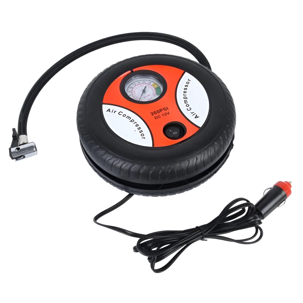 Black mini air pump with ABS plastic body and compact 17x17x6cm size