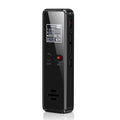 Black zinc alloy U disk voice recorder and MP3 player showing LCD screen and USB connector.