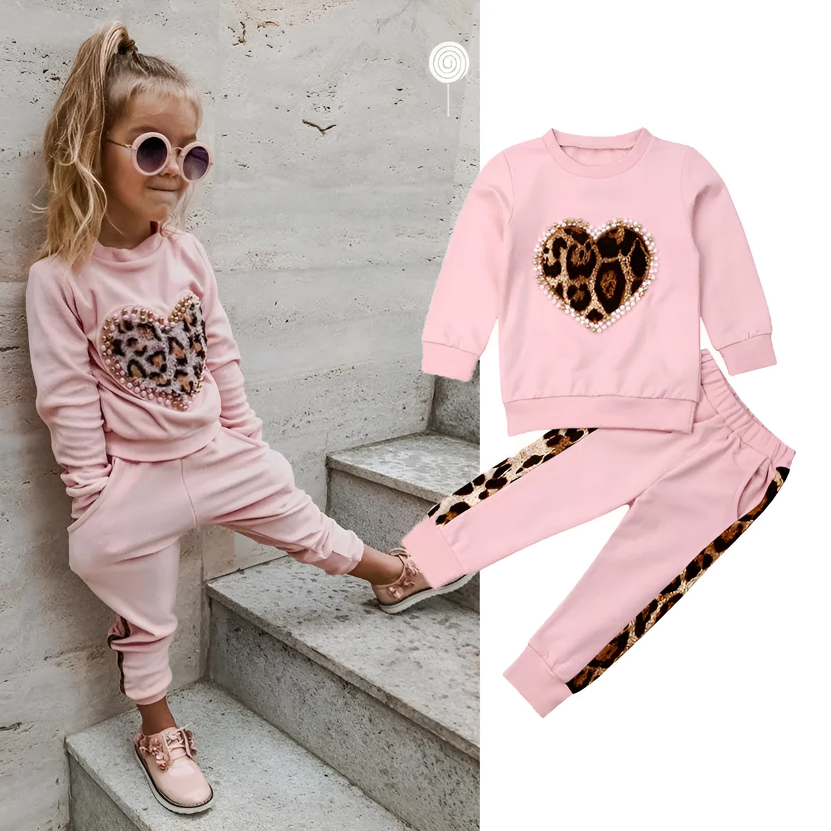 Cotton Print Sweatshirt Two-Piece Lounge Set for Women Casual Tracksuit with Crew Neck and Elastic Waistband Available in Pink Sizes 80 to 120cm Asian Fit Loungewear Co-ord