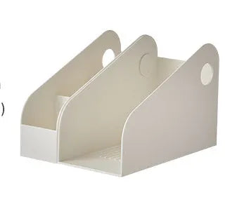 Plastic desktop storage box with two compartments in ivory white or milk coffee colour