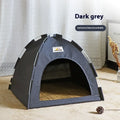 Grey linen-like fabric dog bed tent with removable cover for small medium dogs