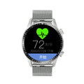 Round smart Bluetooth calling watch with aluminium alloy case on wrist, showing touch screen interface.