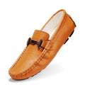 Men's brown leather derby brogues with buckle detail and lace-up closure on flat rubber sole
