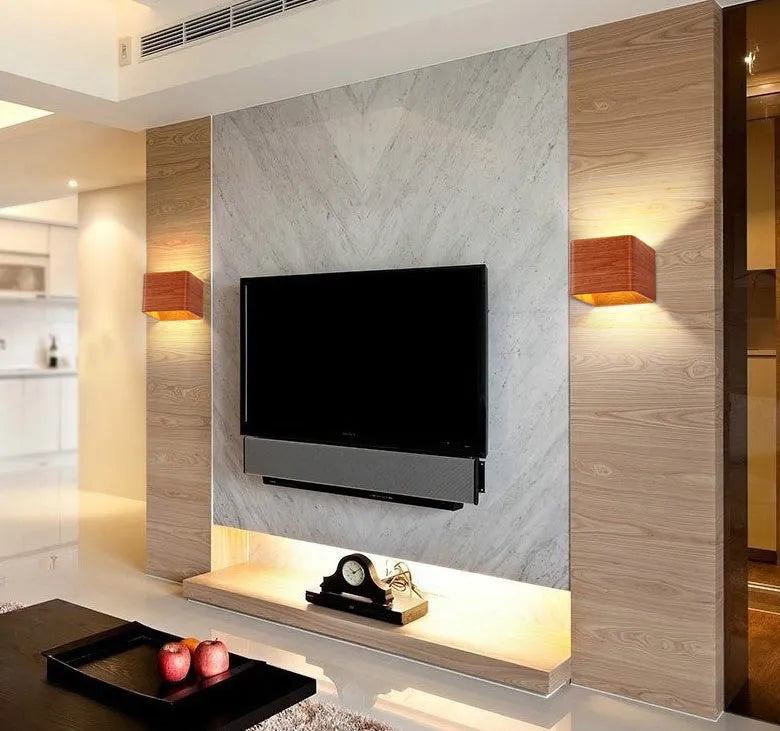 Square LED wall lamp 3W die-cast aluminium black imitation wood colour warm white white light