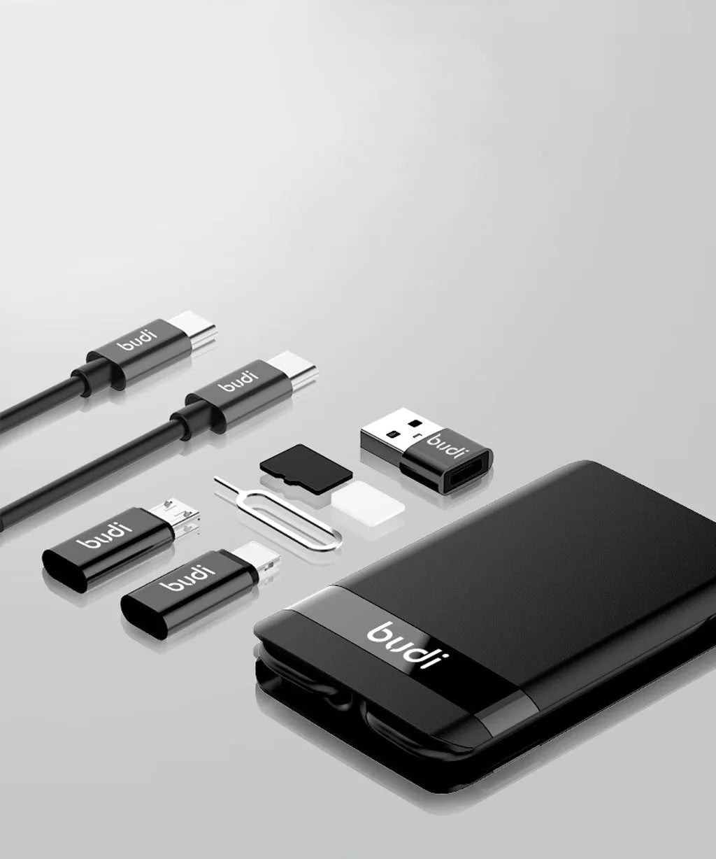 Black multifunction digital card with 0.3m cable, conversion headers, and card storage slots