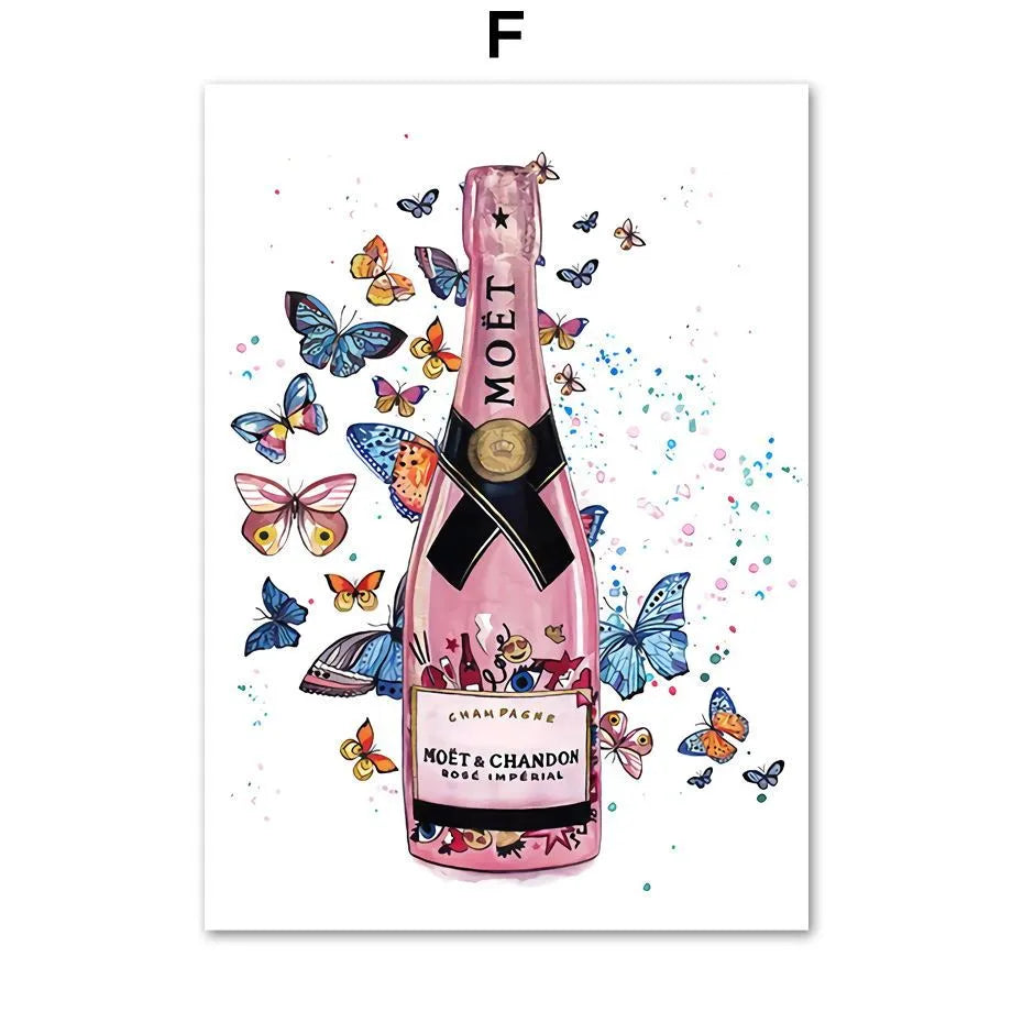 Fashion bag girl with balloons and champagne cartoon anime canvas print wall art