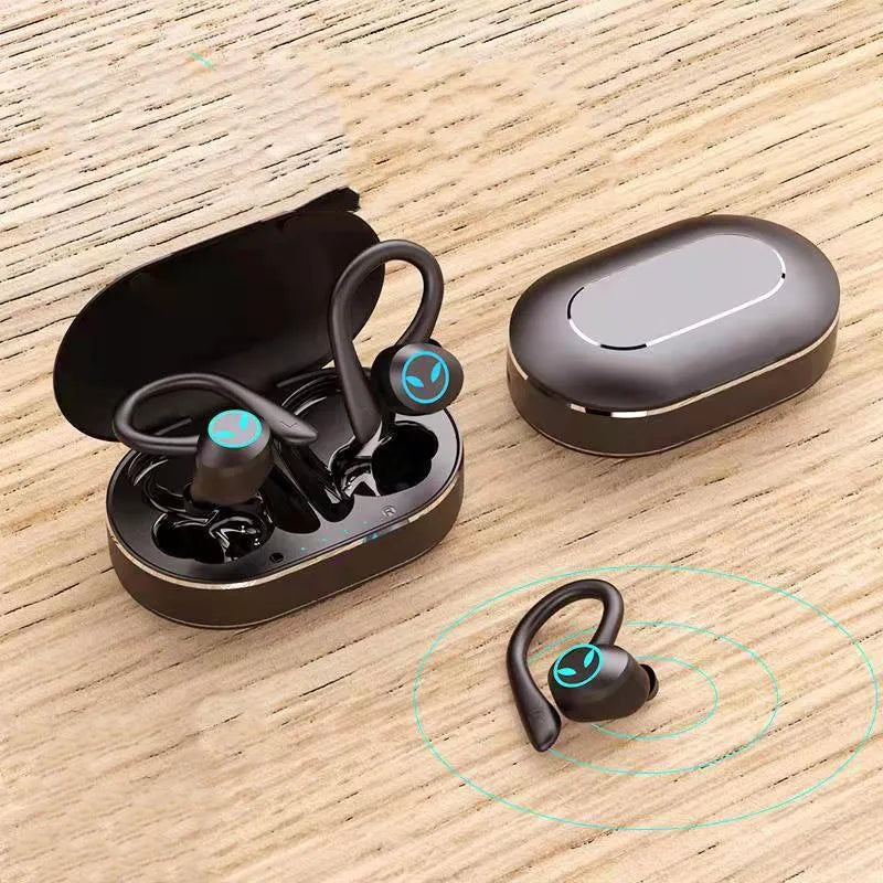 True wireless in-ear sports stereo gaming headset with Bluetooth 5.0, hanging-ear design, bilateral stereo, available in Angel Eyes and Perfect Circle
