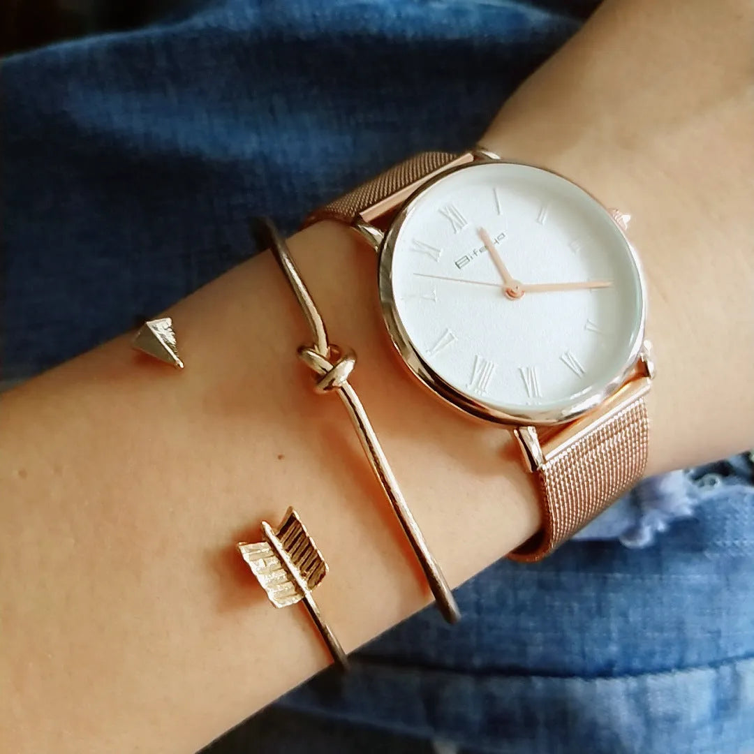Women's gold-tone vintage arrow knot cuff bracelet with European-American jewellery style
