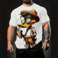 Men's loose casual t-shirt with 3D printed cartoon pattern in milk silk fabric
