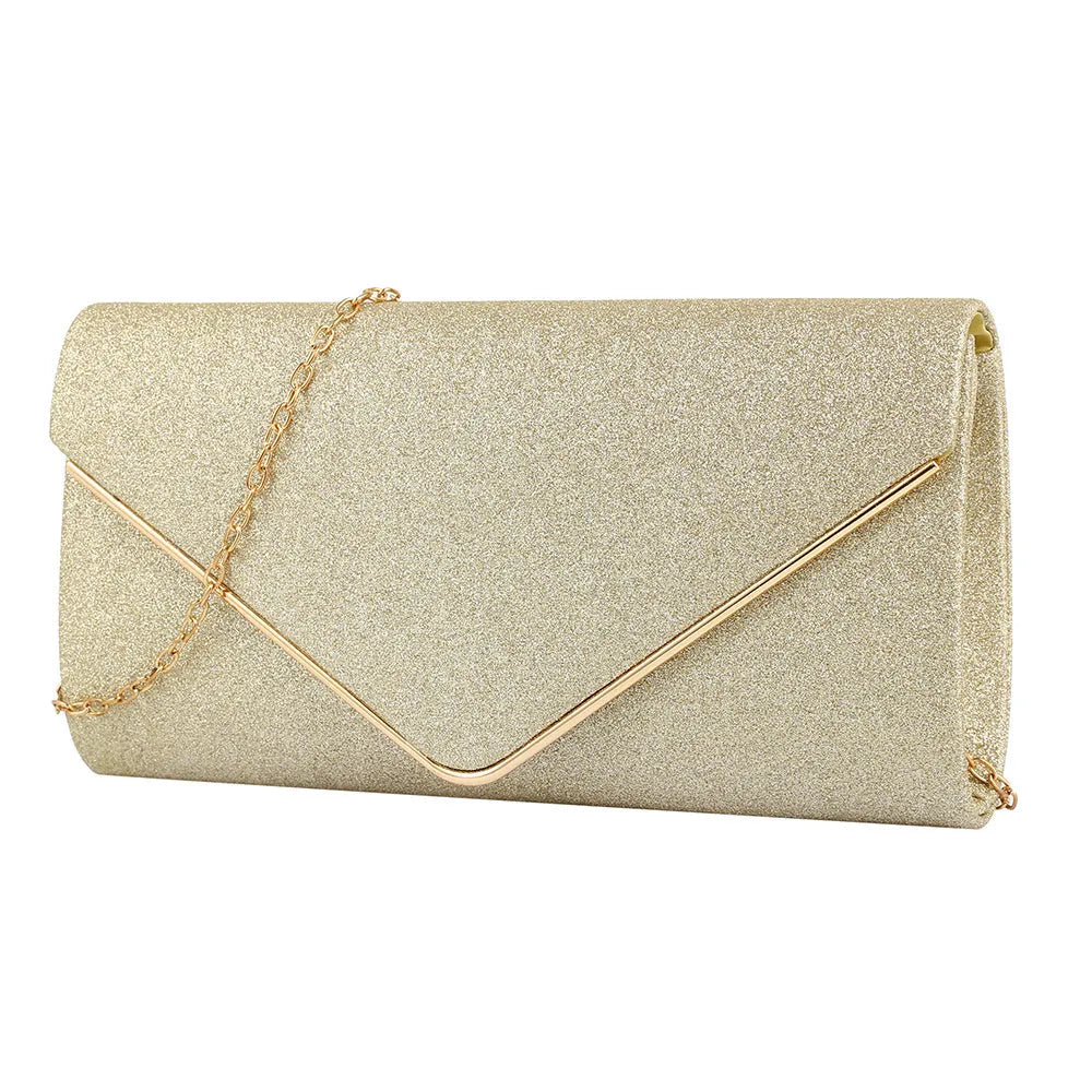 Fabric texture lady handbag in gold/silver/black, 23x12x5 cm compact size