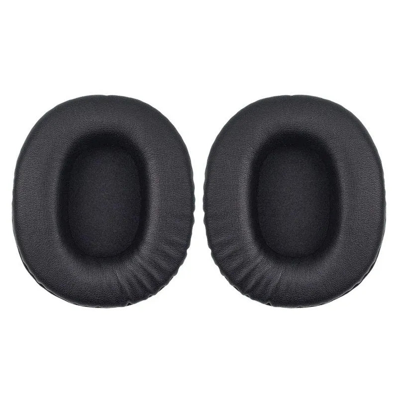 Two black soft PU leather replacement ear covers for Sony 1R headphones on a white background.