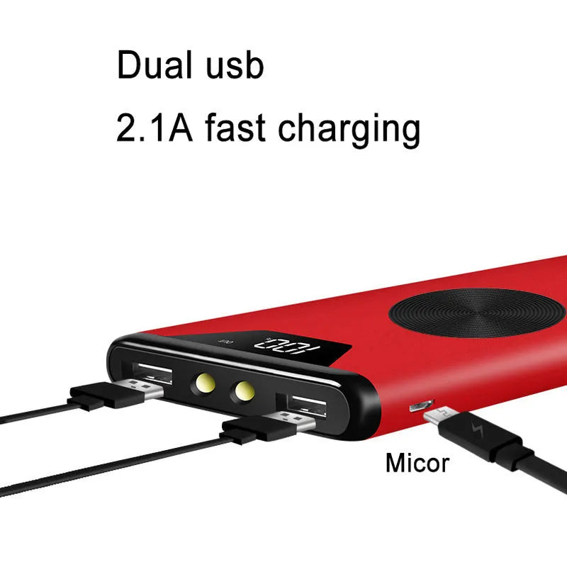 20000mAh metal wireless charging power bank in black with USB ports