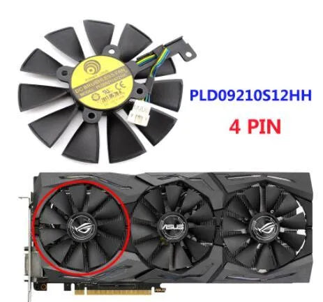 Power Logic PLD09210S12M 12V graphics card replacement cooling fan for ASUS ROG Strix models.