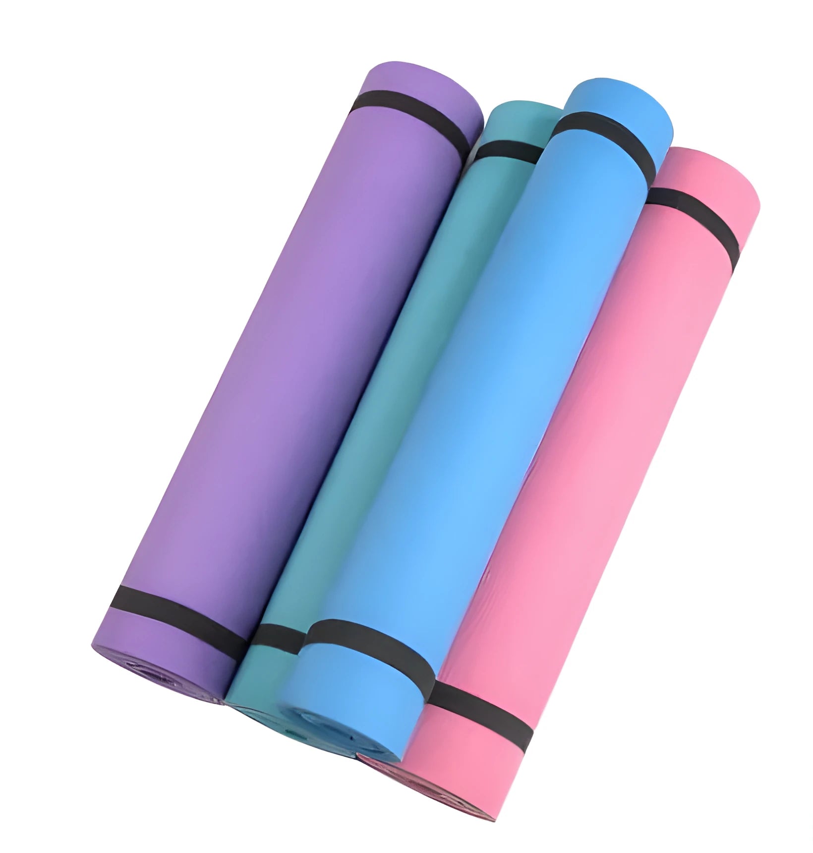 EVA fitness yoga mat in blue, showing non-slip texture and 4mm thickness.