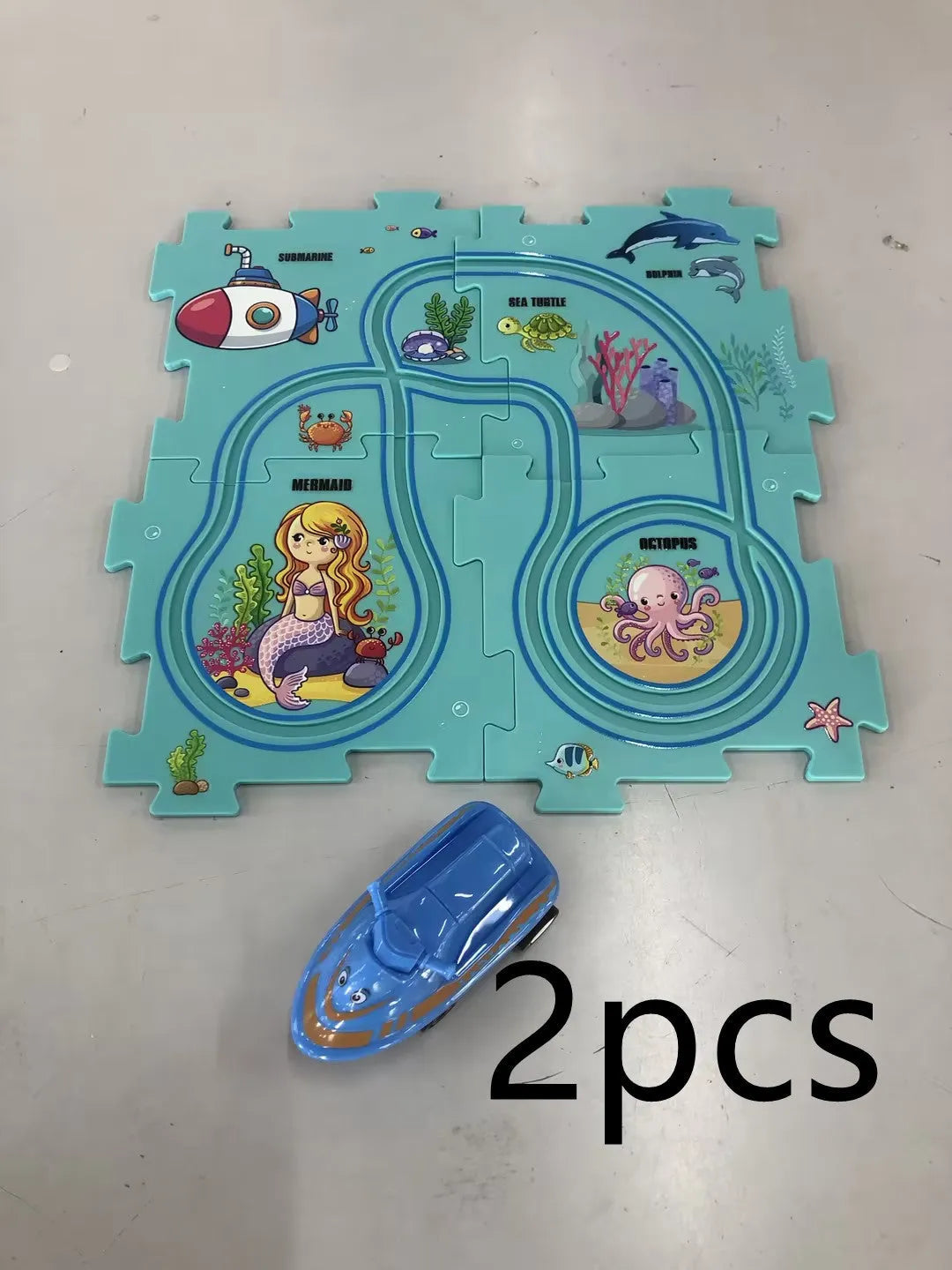 Children puzzle electric railroad speeder with DIY assembly track and automatic car, dinosaur theme