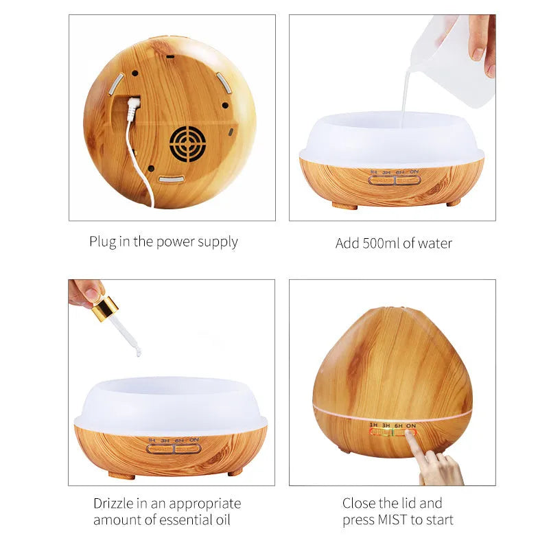 500ml air humidifier aromatherapy machine in dark wood or light wood with AU EU UK or US plug