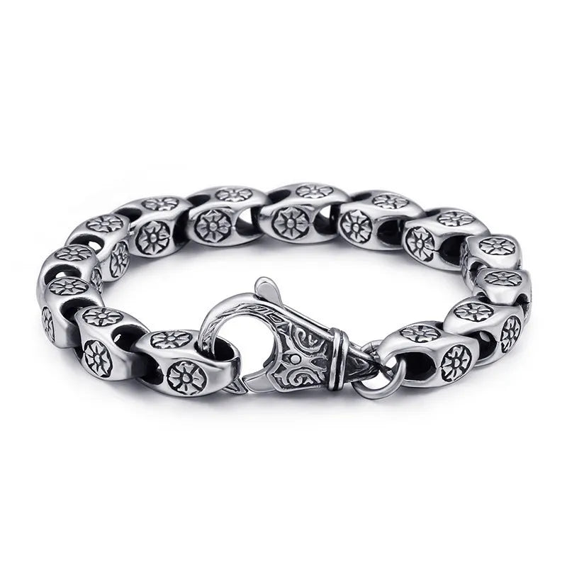 Men's titanium steel bracelet with flower cutout design in steel colour, single piece