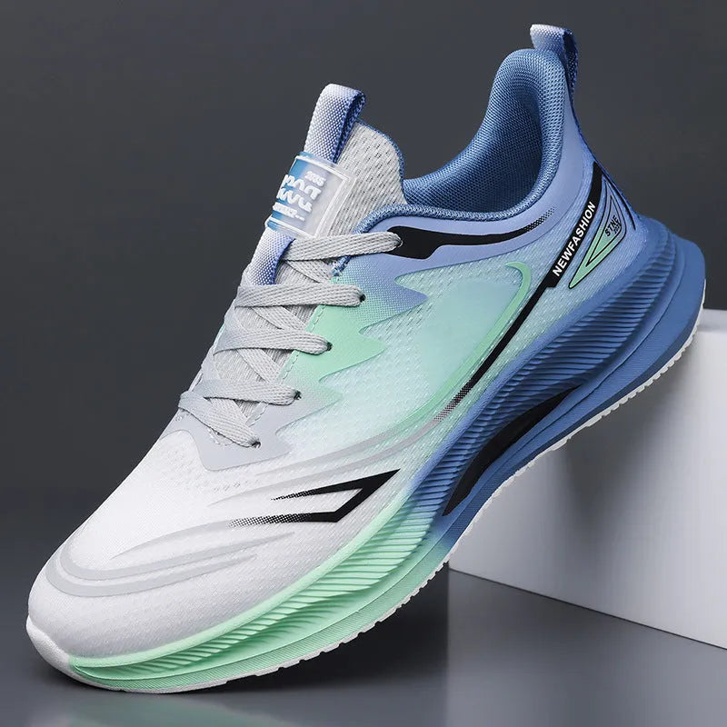 Men's low-top casual shoes in a gray green colour with a woven mesh upper and rubber sole.