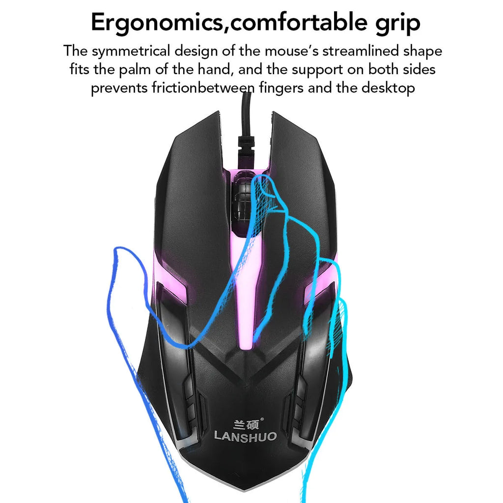 Russian USB wired backlit keyboard and mouse set in black with multimedia keys and 1200dpi optical resolution