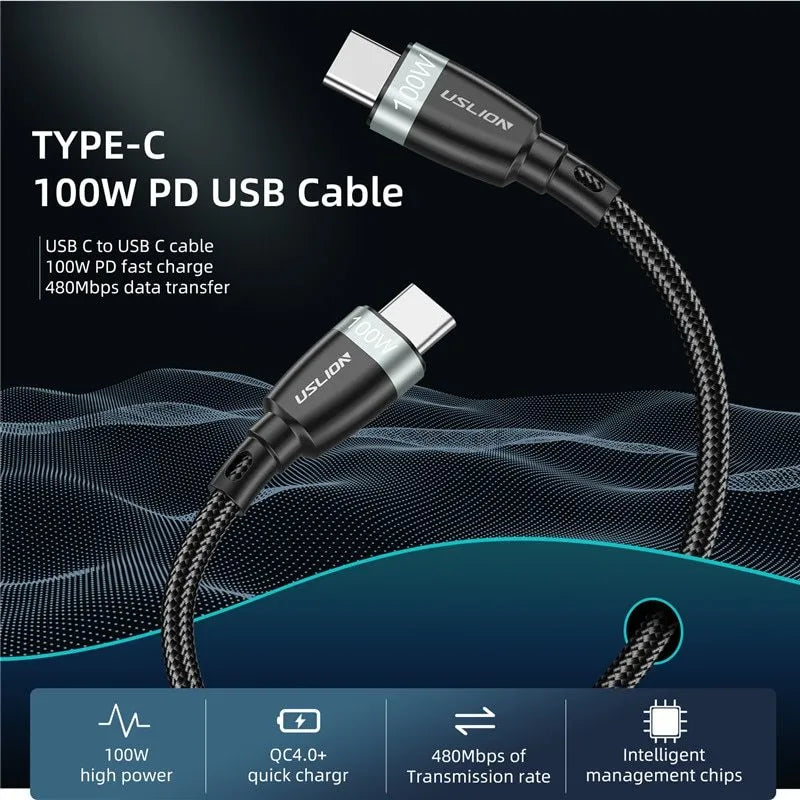 USB-C fast charging data cable 2 metres long in grey black colour on white background