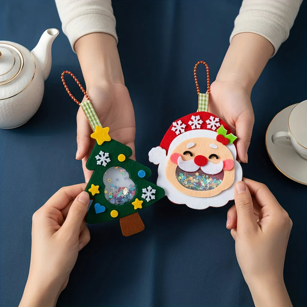 4pcs Christmas Felt Applique Kit with four ornament designs Santa Claus wreath tree crystal ball